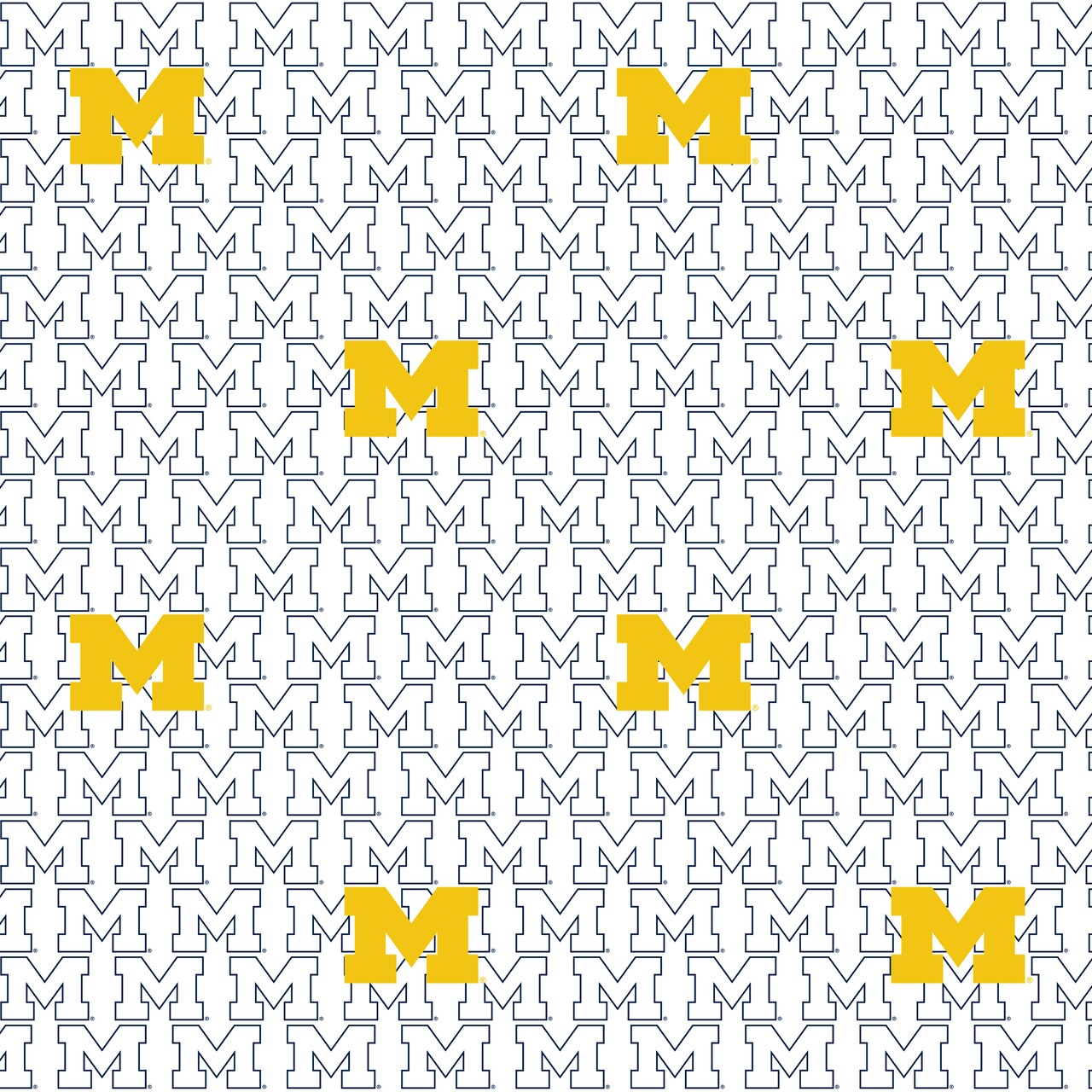 Sykel Enterprises-University of Michigan Cotton Fabric-Michigan Wolverines White Block Letter Cotton Quilting Fabric